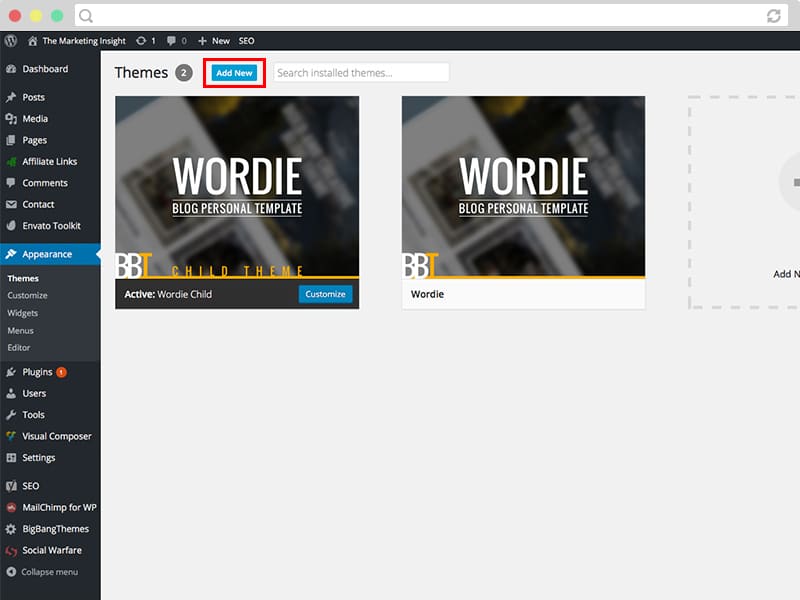 add new wordpress theme