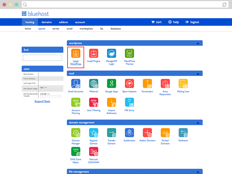 bluehost install wordpress